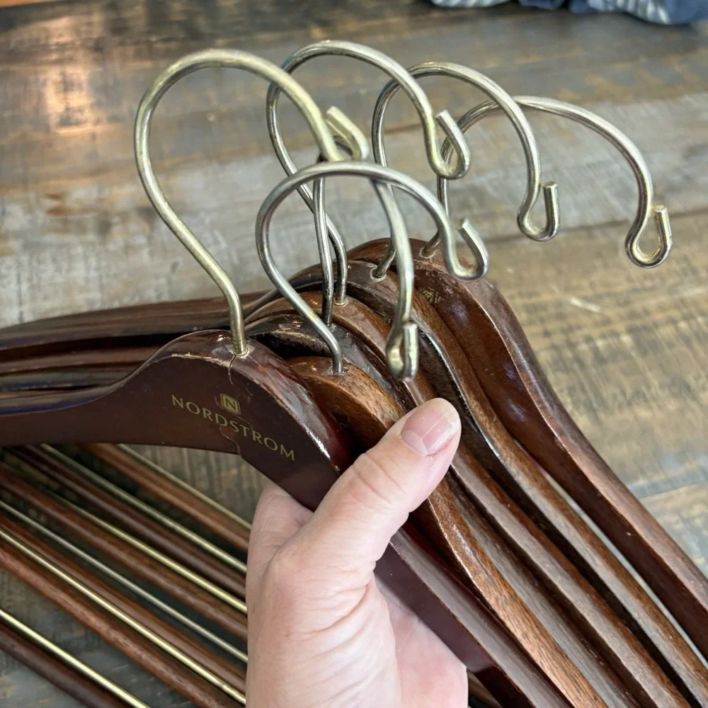 Nordstrom Wooden Hangers Lot of Six(6) Mahogany Cherry High Gloss Suits Jackets